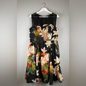 Ted Baker Black Floral Mesh Yoke Dress Size 5